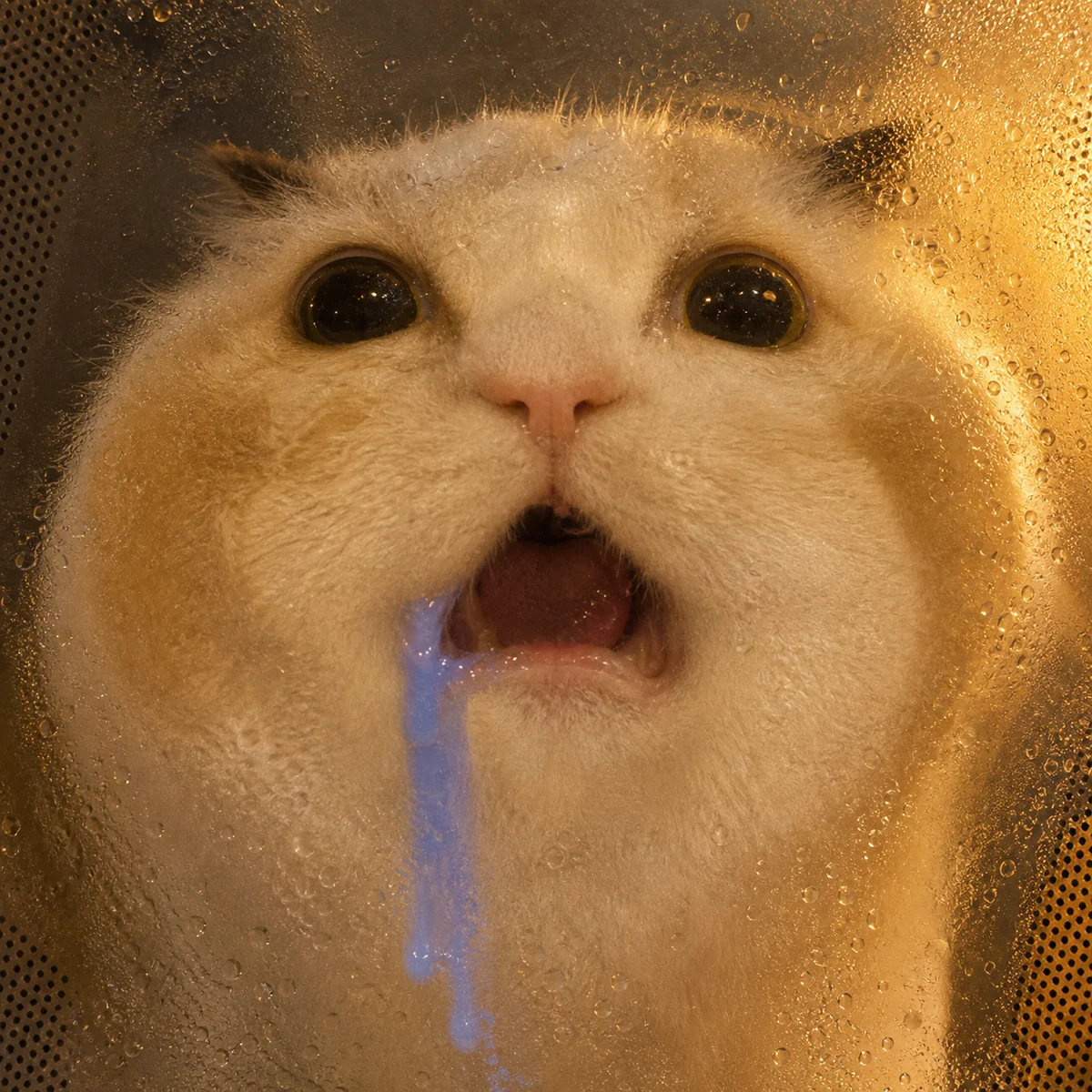 Microwave Cat against the glass
